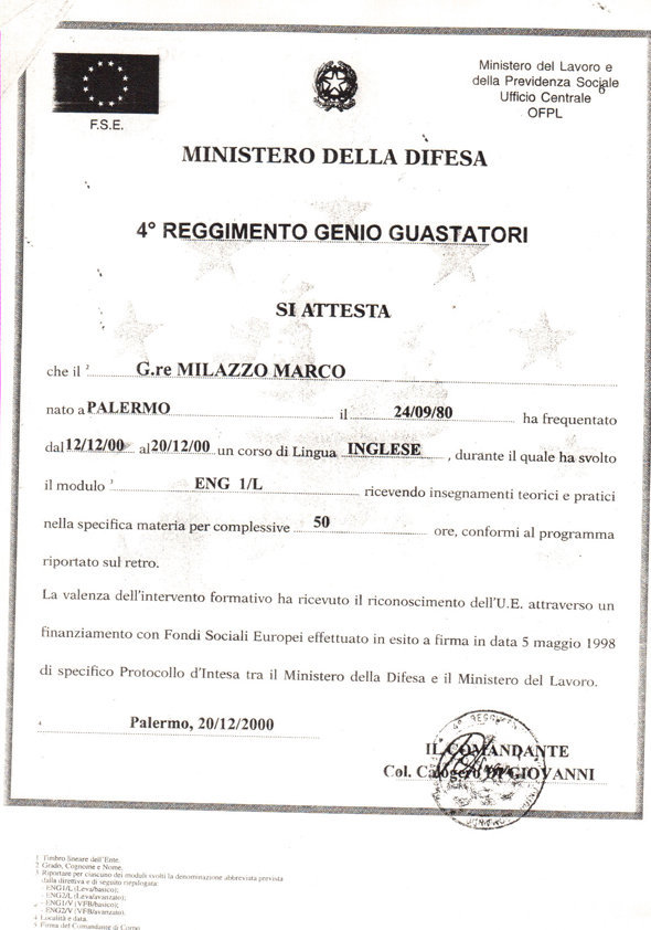 Euroformazione Difesa / F.S.E. - Certificato ENG 1/L